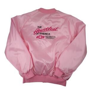 Vintage Chevy The Heartbeat of America Pink Satin Jacket
